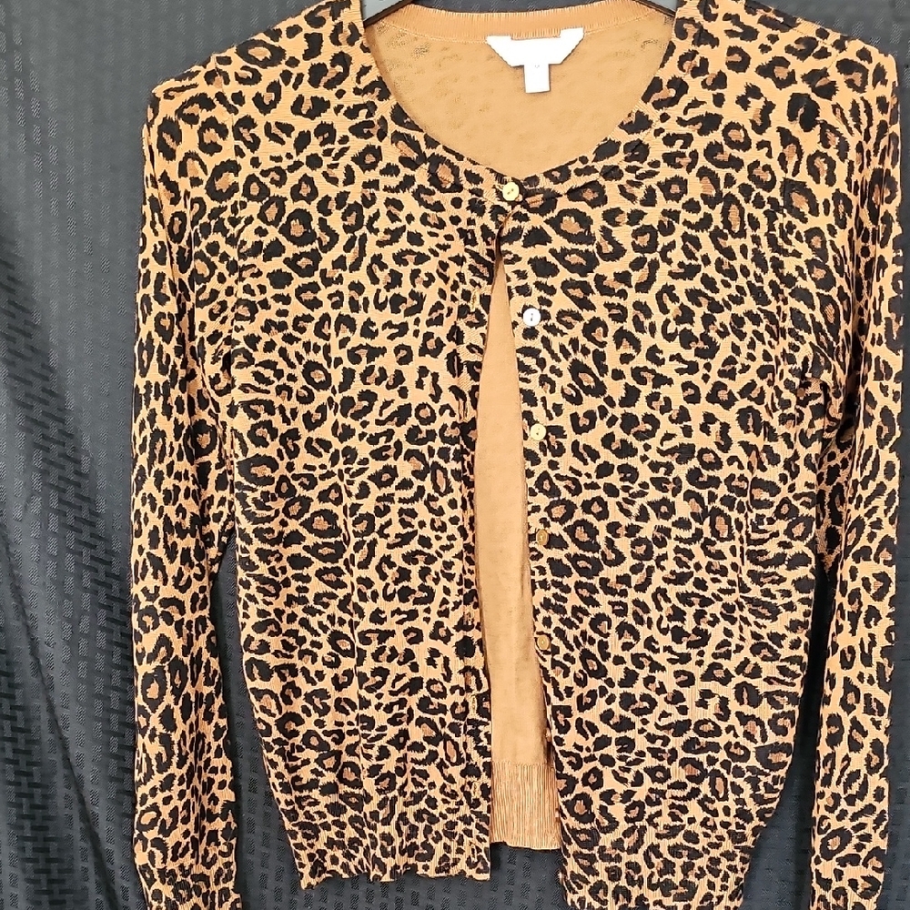 Time and Tru Leopard Print Cardigan - Black and Tan